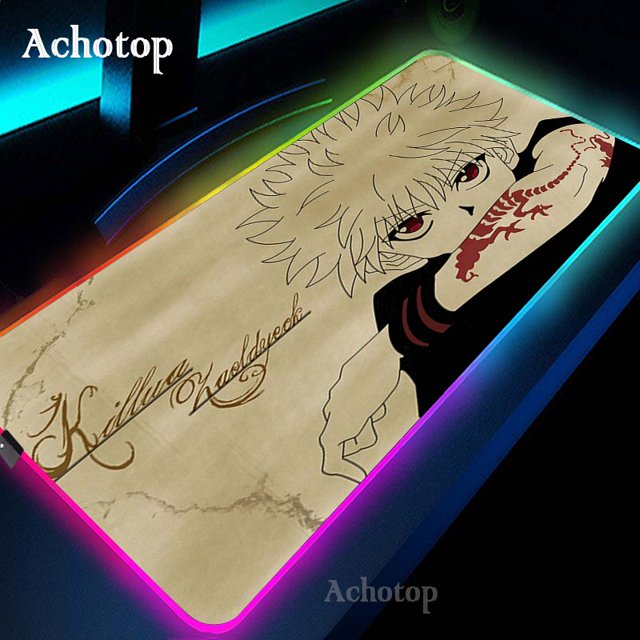 Alfombrilla de ratón de Anime Hunter x Hunter RGB 80x30 para juegos, alfombrilla de ratón de 2mm de gran tamaño para teclado de ordenador portátil, alfombrilla de mesa con luz LED para juegos LIUWENJING unisex