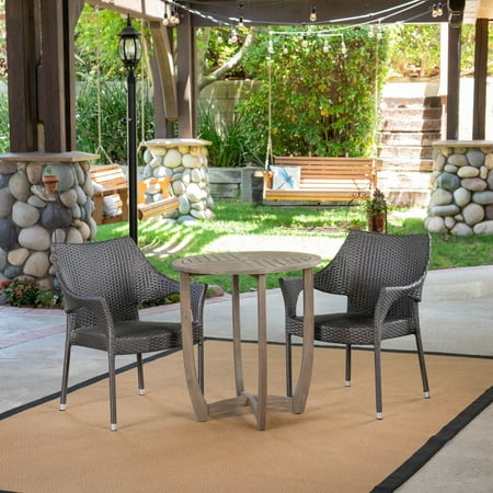 Misael Outdoor 3 Piece Wood and Wicker Bistro Set Gray Gray