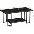 thumbnail image 4 of LinkRomat Faux Marble Coffee Table with Storage Shelves, Modern Rectangular Coffee Table and Metal Frame, 2 Tier Black Coffee Tables for Living Room, 4 of 9