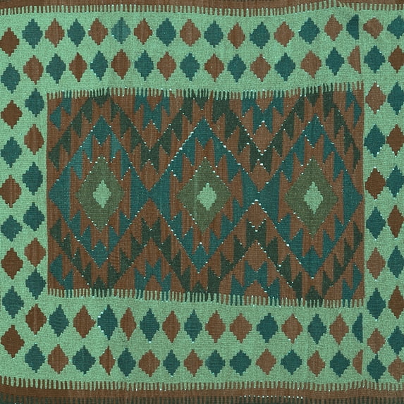 Ahgly Company Machine Washable Indoor Square Oriental Turquoise Blue Traditional Area Rugs, 5' Square