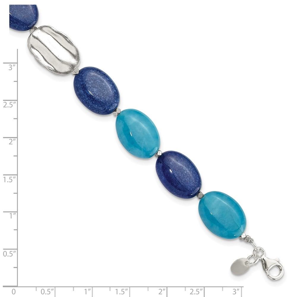 Diamond2Deal 925 Sterling Silver Hematite, Jade, Lapis, Quartz w/1in ext Bracelet for Women 9"