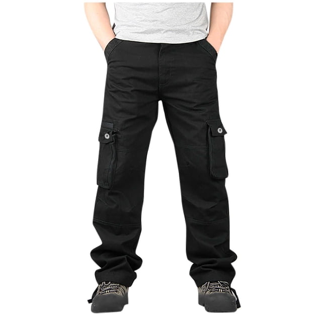 LOVZFMLL Cargo Pantalons pour Hommes à Scratch Taille Élastique à Lacets Multi-Poches