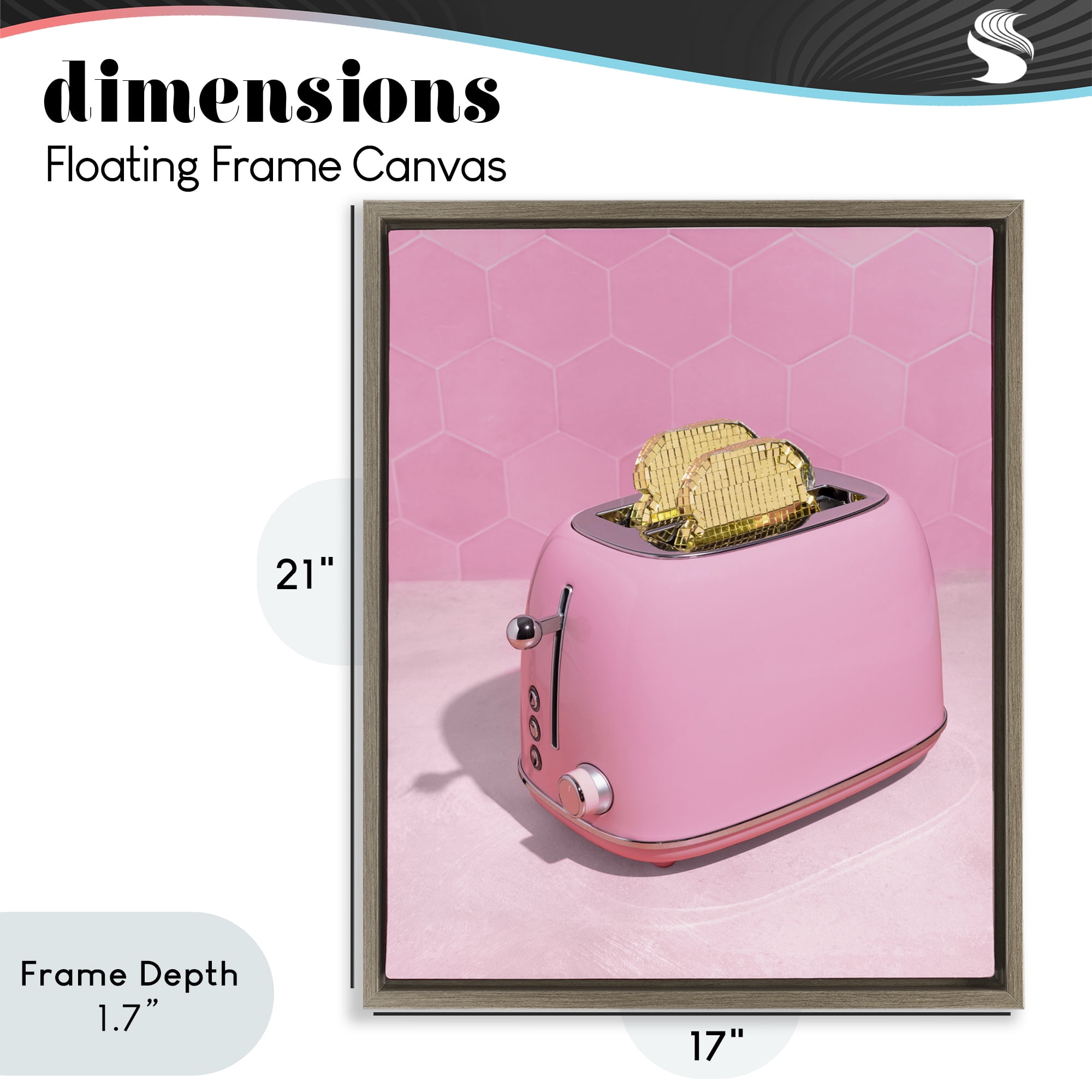 Stupell Industries Golden Toaster over Pink Brown Framed Floater Canvas Wall Art, design by LISH Creative