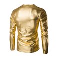 thumbnail image 2 of Mens Metallic Shiny Long Sleeve T-shirt Top Slim Fit V Neck Blouse Gold L, 2 of 3