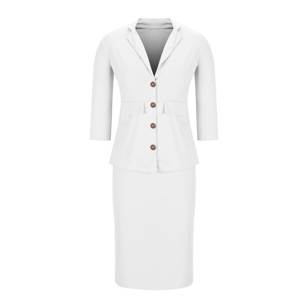 Ndbuld Women's 2 Piece Suit Set Peplum 3/4 Long Sleeve Church Dress Suit  Elegant formal office Midi Pencil Skirt Suit,White,XL - Walmart Business  Supplies