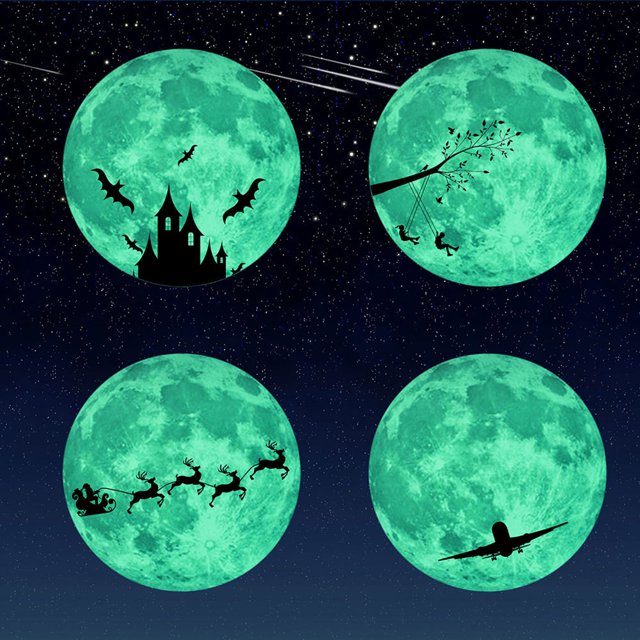 Gwong Decoración hogareña Etiqueta de la pared Patrón de dibujos animados autoadhesivo PVC 3D en forma de luna etiqueta luminosa para el hogar Gwong 21073771