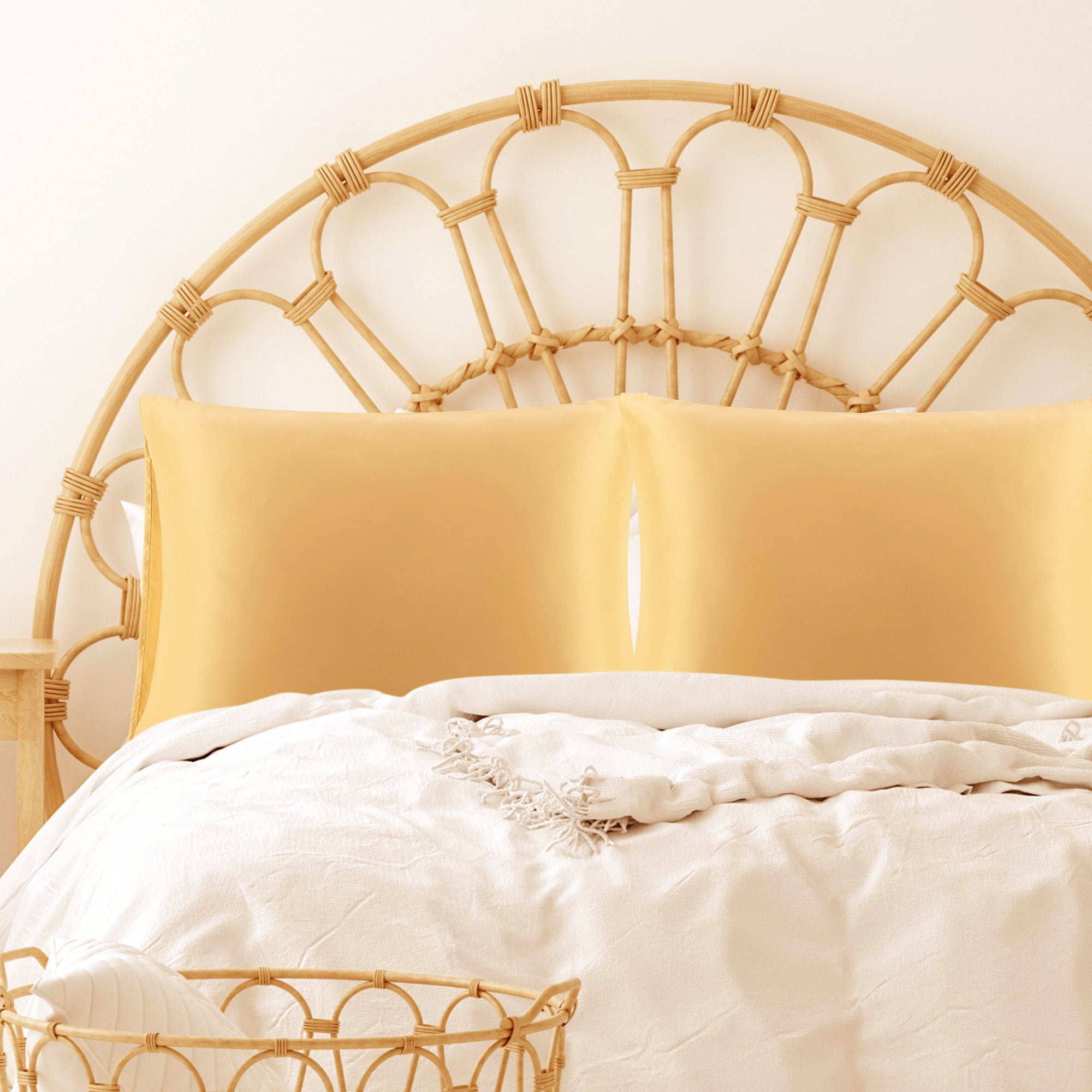 PiccoCasa 4 Pack Silk Satin Pillowcases Envelope Pillow Covers Queen Champagne