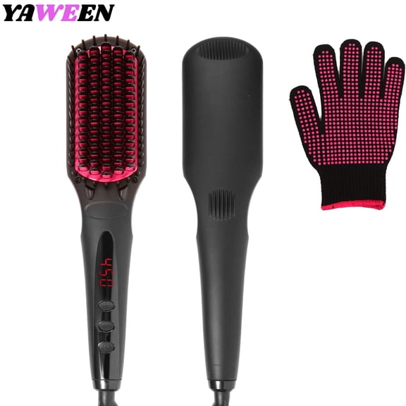 2-in-1 Hair Straightening Comb, Fast Heating Ceramic Brush with 5 Temp Settings, Portable Anti-Frizz Hot Brush for Quick, Salon-Quality Styling at Home