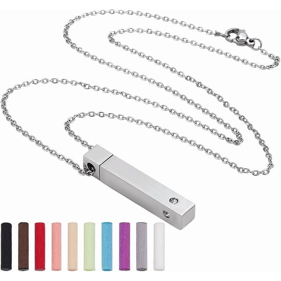 Rectangle Essential Oil Necklace with 10Pcs Fibre Perfume Pads 20.28 inch Aromatherapy Diffuser 304 Stainless Steel Diffuser Scent Perfume Necklace Aroma Decorative Pendant Colorful