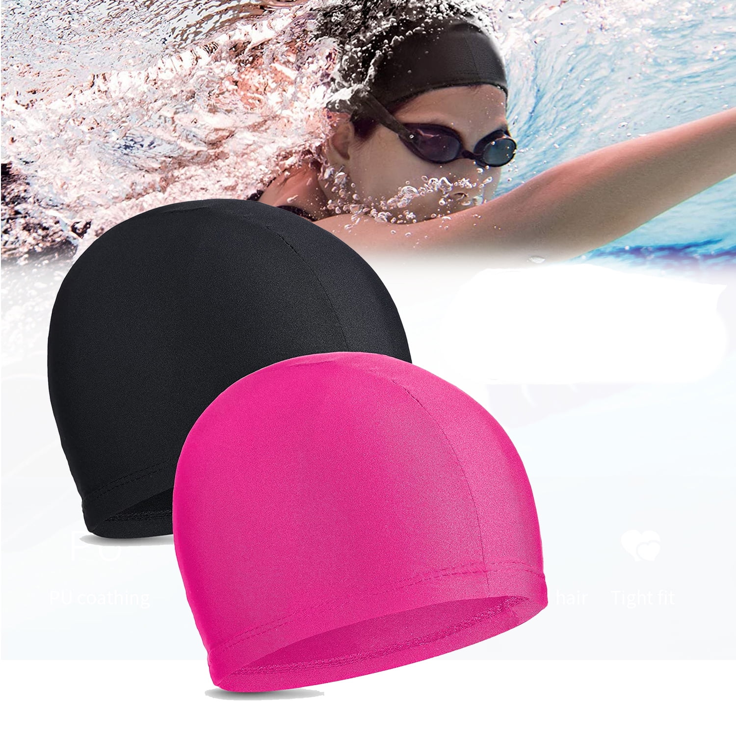 Swimming Cap, 2 Pack Unisex Swim Caps Long Hair Swimming cap Silicone