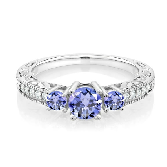 Gem Stone King 0.89 Ct Round Blue Tanzanite 925 Sterling Silver Ring (Size 7)