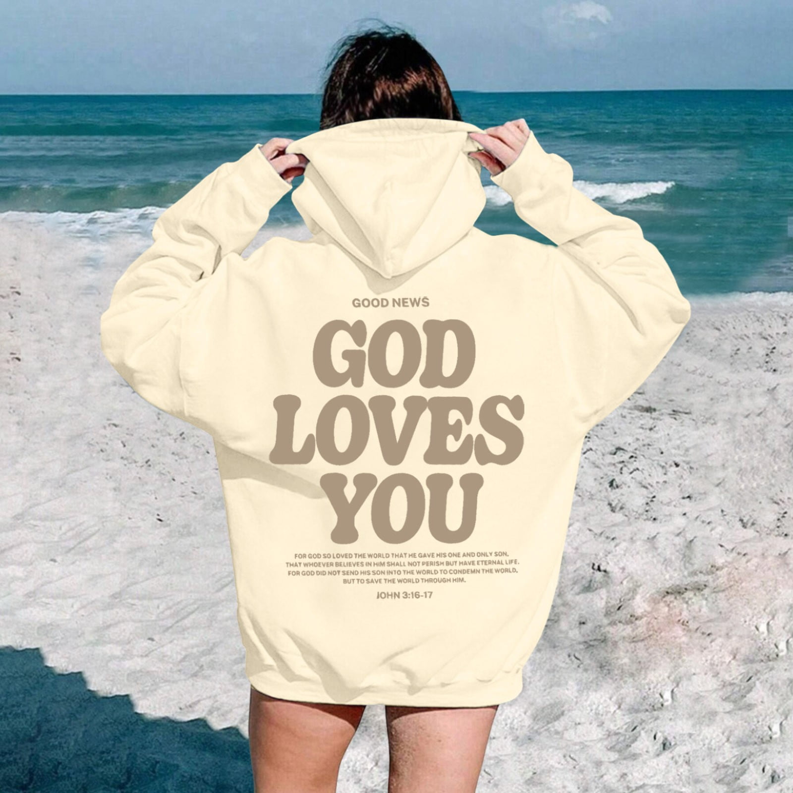 GOD BLESS YOU HOODIE BEIGE XL ベージュ｜パーカー 