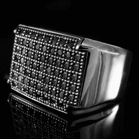 3.00Ct Round Cut Simulated Black Diamond Cluster Pave Men's Pinky Engagement Band Ring 14K Black Gold Plated 925 Sterling Silver