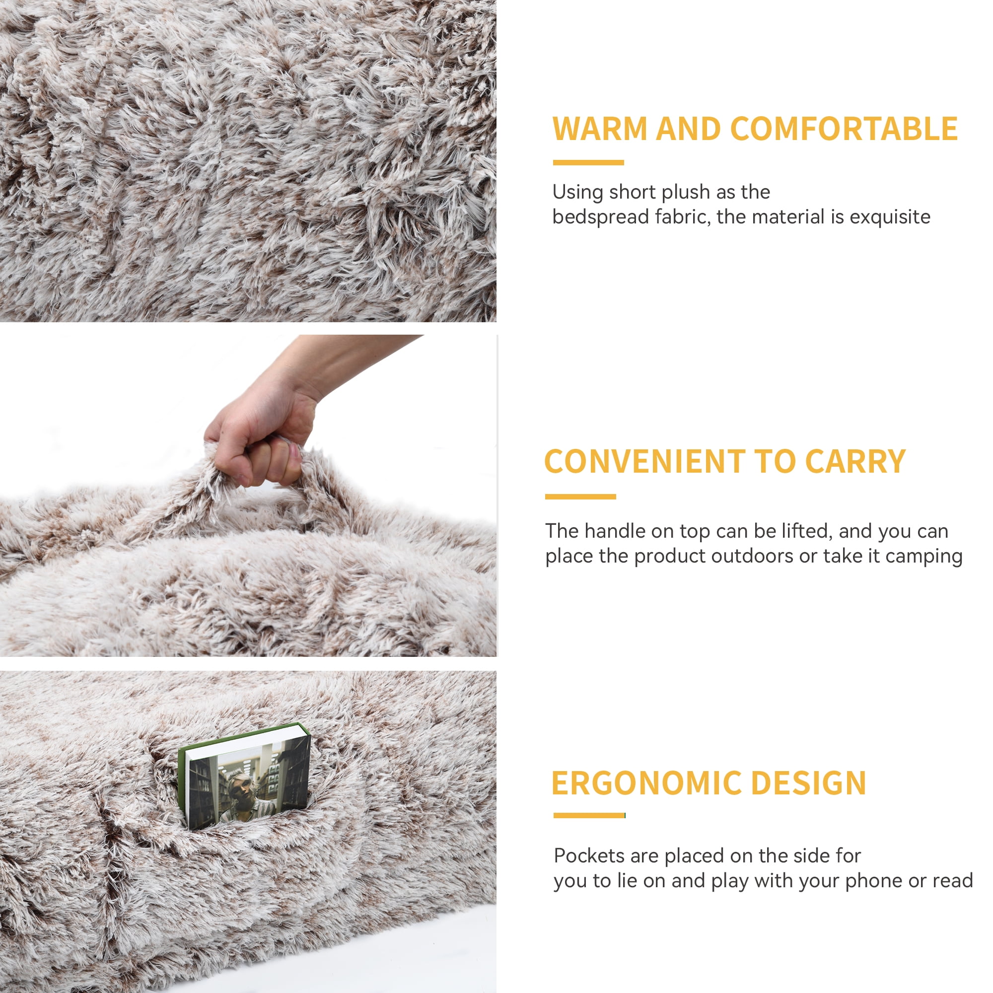 Dextrus Human Dog Bed, Oversized Memory Foam Dog Bed, 79"x43" with Blanket and Pillow,  Washable Fur Cover, Dark Brown