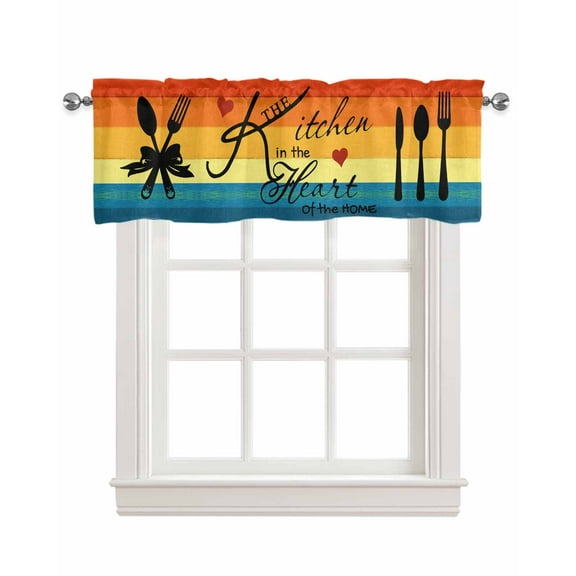 Tableware Silhouette Kitchen Valances for Windows Farmhouse Linen Window Valance Curtain for Living Room Window Treatment Orange Blue Ombre Coastal Valance Rod Pocket Topper Drape, 42 x 12 Inch