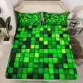 thumbnail image 2 of Homewish Square Checkered Kids Twin Sheet Sets, Cartoon Building Gamers Twin Fitted Sheet, Black Green Block Patchwork Flat Sheet, Microfiber Bedroom Decor, 3 Pieces, 2 of 7