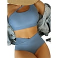thumbnail image 2 of Faithtur Women's 2Pcs Bikini Set, Summer One Shoulder Cutout Tank Tops + Bottom Set Swimwear, 2 of 7