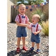 thumbnail image 6 of Cenuakty Toddler 6M 12M 18M 24M 2T 3T 4T Boys Shorts Set, Stars Striped Shirt with Denim Overall Shorts Summer 4th of July Outfit, 6 of 9
