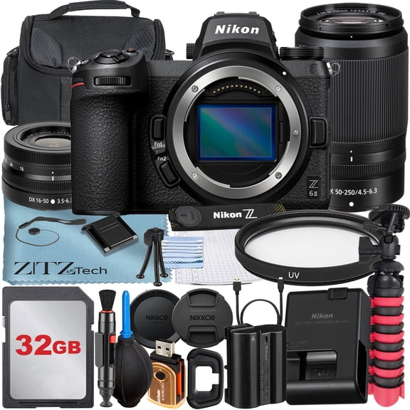 Nikon Z6 II Mirrorless Camera with NIKKOR 16-50mm   DX 50-250mm Zoom Lens   32GB Memory Card   Case   UV Filter   ZeeTech Accessory Bundle (International Version)