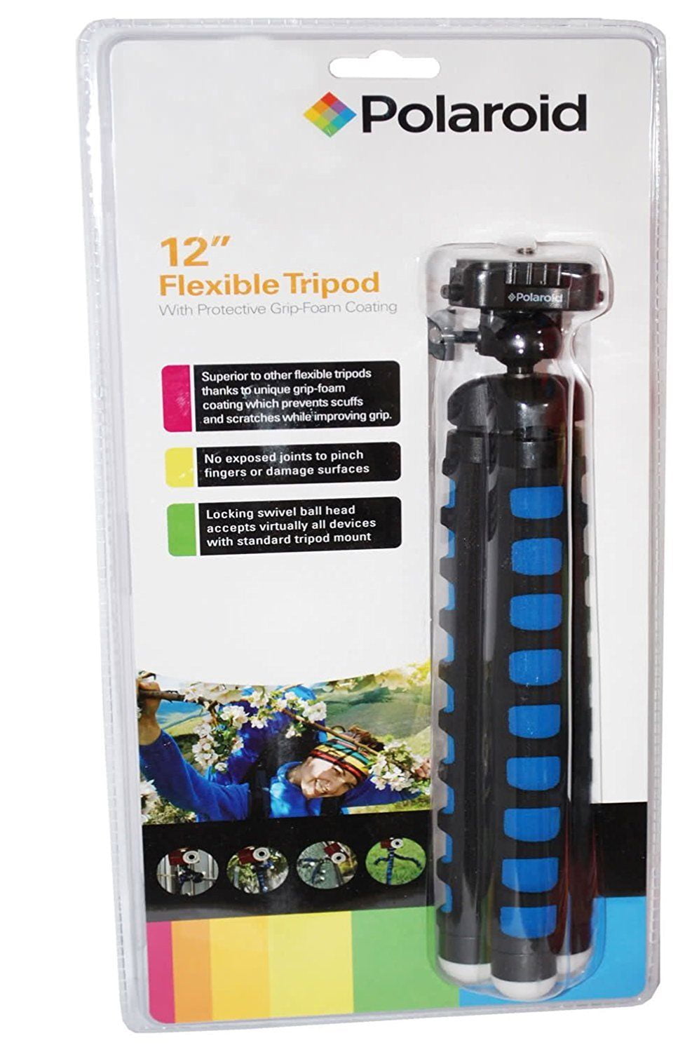 Polaroid 12 Flexible Tripod With Protective Grip-Foam Coating For Digital Cameras /& Camcorders Red
