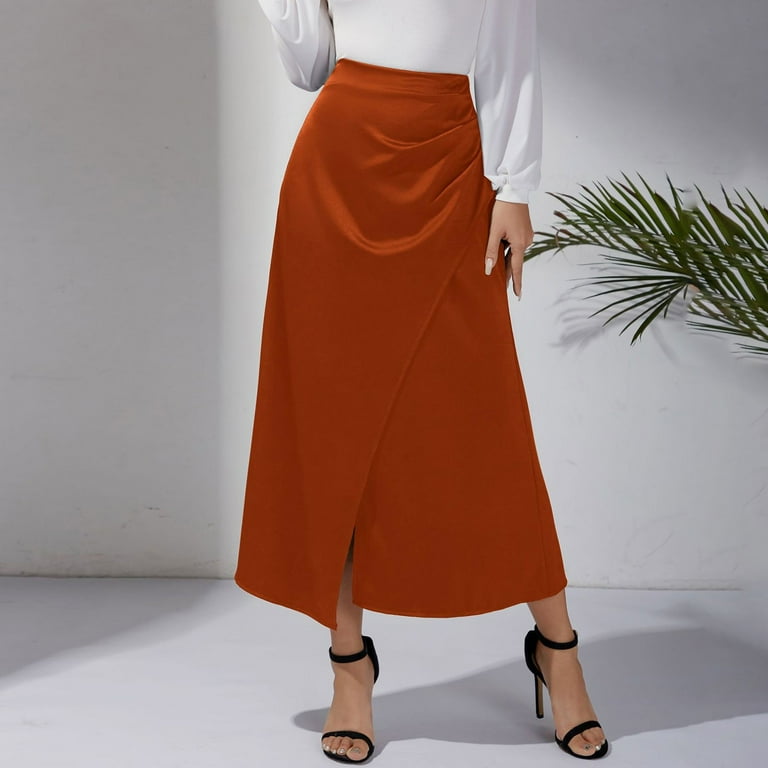 TULUDA Skirts for Women High Waist Split Solid Color Skirt Zipper Fish Tail Wrap Hip Skirt Womens Skirts Orange S