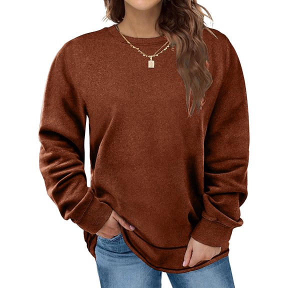 LANREMON Plus Size Sweatshirts for Women Crewneck Casual Tunic Tops Long Sleeve Shirts Womens Fall Pullover Tops Brown 24 Plus