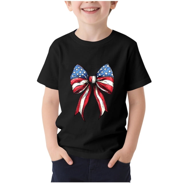 T-Shirt pour Enfants, Imprimé de la Fête de l'Indépendance à Manches Courtes et Col Rond, Haut Décontracté et Polyvalent pour Garçons et Filles de 3 à 15 Ans