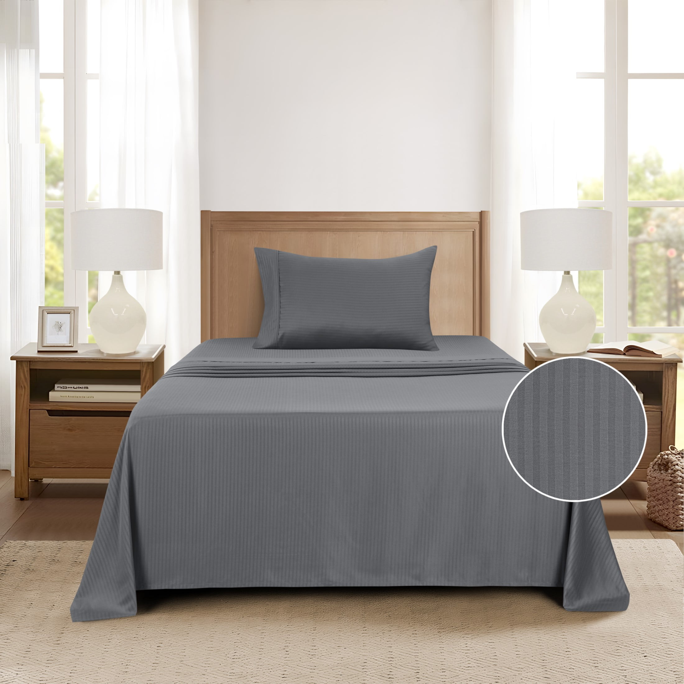 Mainstays Super Soft Brushed Microfiber Bed Sheet Set, Soothing Gray Embossed Stripe, Twin-XL, 3 Piece