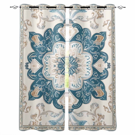 Boho Flowers Blackout Curtains 54 Inches Long for Bedroom, Country Neutral Chic Abstract Floral Art Thermal Insulated Room Darkening Black Out Window Curtain Panels Grommet Drapes for Living Room