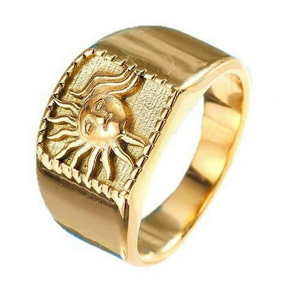 Vintage Sun Geometry Ring Trend High Quality 14K Yellow Gold Wide Rings Jewelry Women