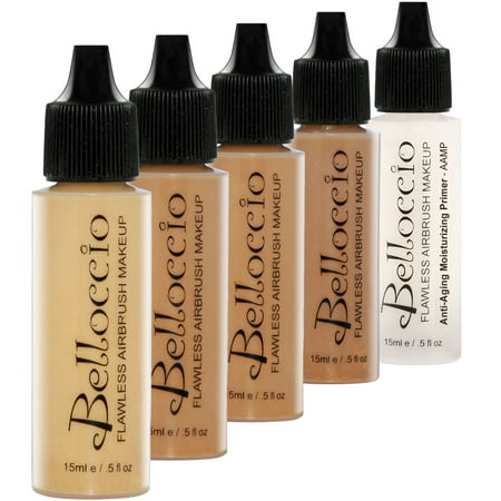 Belloccio TAN Airbrush Makeup FOUNDATION SET Skin Shade Tone Face Cosmetic (Best Blush For Skin Tone)