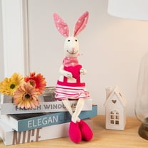 Sitting Girl Easter Rabbit Decoration with Dangling Legs - 16.5" - Cream and Pink