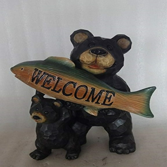 Hi-Line Gift Ltd 75619-D Bears Hold Fish Welcome Sign