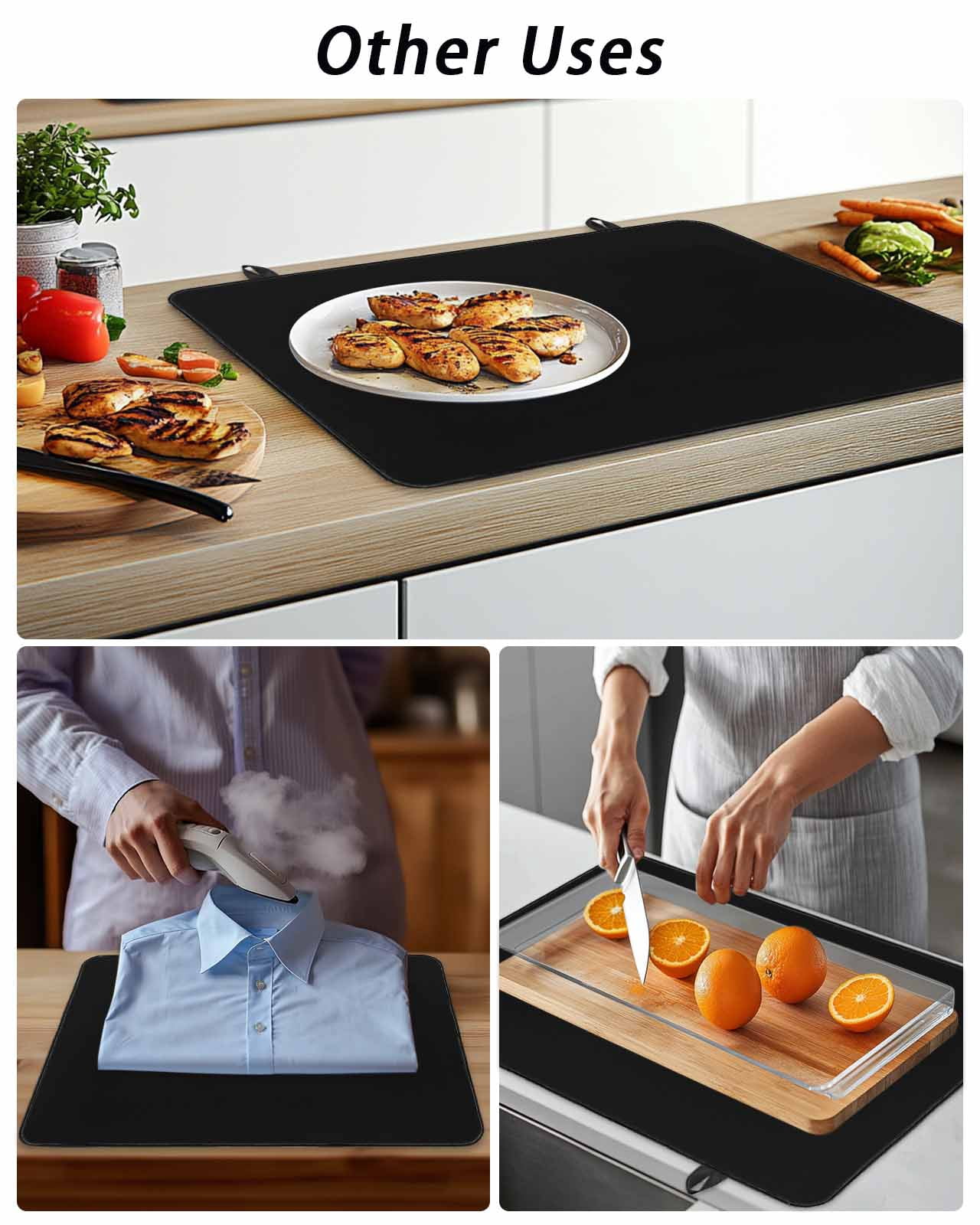 Stove Top Covers for Electric Stove, Black Glass Stovetop Cover Protector, Pure Black Induction Cooktop Protector Oven Mat for Kitchen Countertop 24"x21"