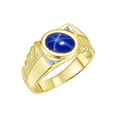 thumbnail image 3 of RYLOS Men's Rings 14K Yellow Gold Cabochone Gemstone & Diamond Designer Blue Star Sapphire Rings For Men Size 10, 3 of 7