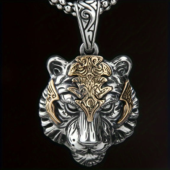 1 Piece Of Retro Zodiac Tiger Pendant For Men, Domineering Tiger Head Necklace For Men's Birth Year, Trendy Design Gift, Jewelry Gift For Friends