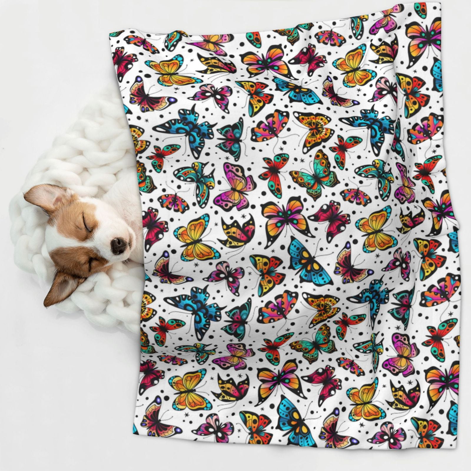 Naloa Colorful Flying Butterflies Dog Blanket, 3 Sizes Cat Blanket for Indoor Cats Large Medium Small Dog Gifts-Medium