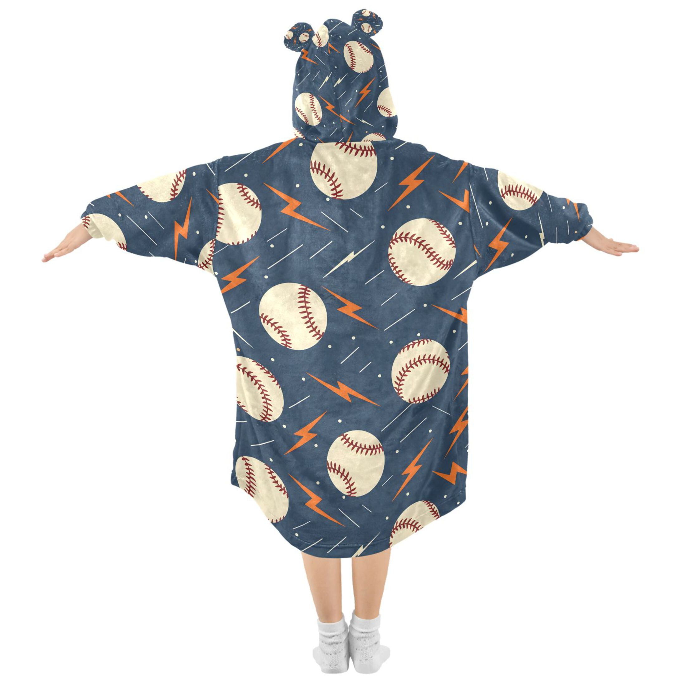 joogoo Wearable Blanket Hoodie for Baseballs with Lightning Oversized Sherpa Hooded 3-14 YR M