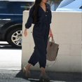 thumbnail image 4 of V-neck Buttons Closure Belt Women Jumpsuit Women Casual 3/4 Sleeve Solid Color Cargo Jumpsuit Ladies Outfit, 4 of 5
