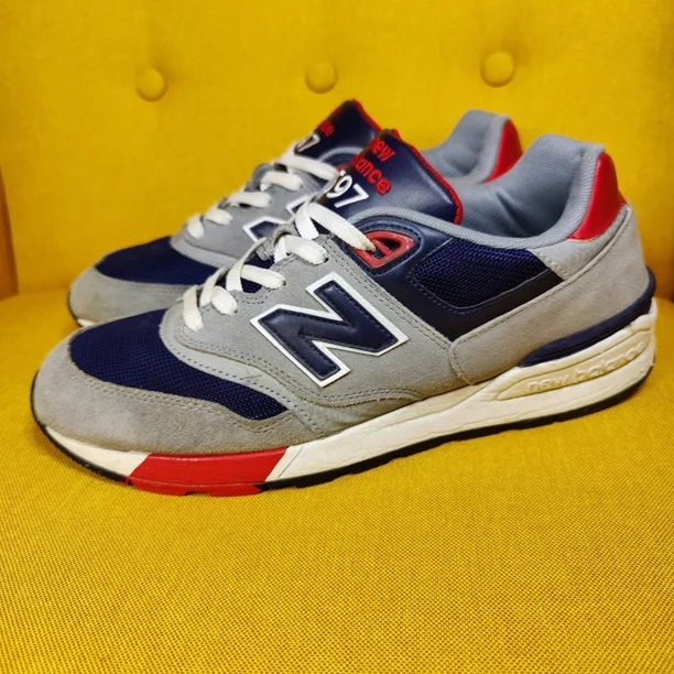 New Balance 597 V1 Gray Red Navy Lace Up Sneakers Casual Men's Shoes Size 10