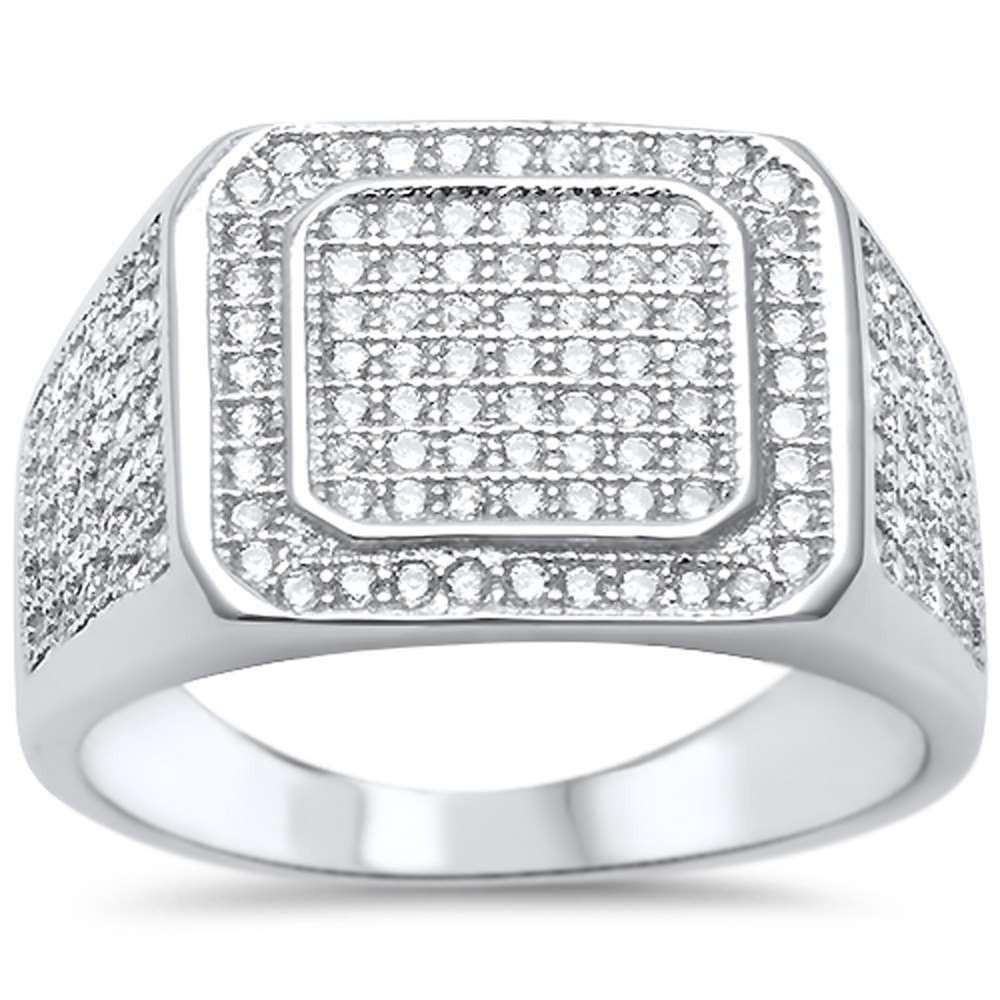 Men's Fine Quality White Pave Cz .925 Sterling Silver hip hop Ring Sizes 8-11 