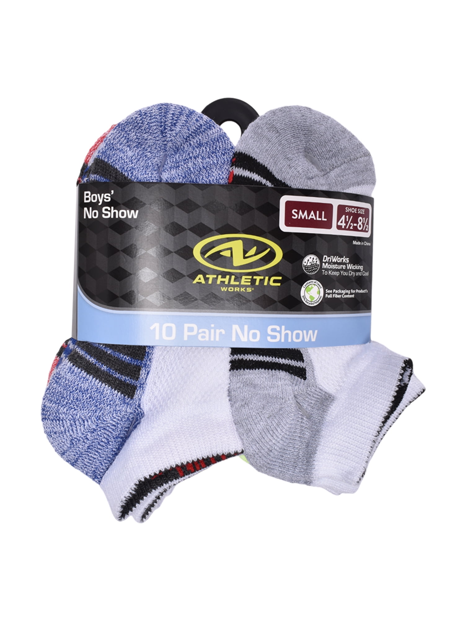 Athletic Works Boys Cushioned No Show Socks, 10-Pack S (4-8.5) - L (3-9)