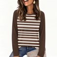 thumbnail image 2 of Long Sleeve Shirts for Women Crewneck Tops Fall Clothes 2026 Winter Clothing Dressy Casual Striped Tshirts Brown L, 2 of 5