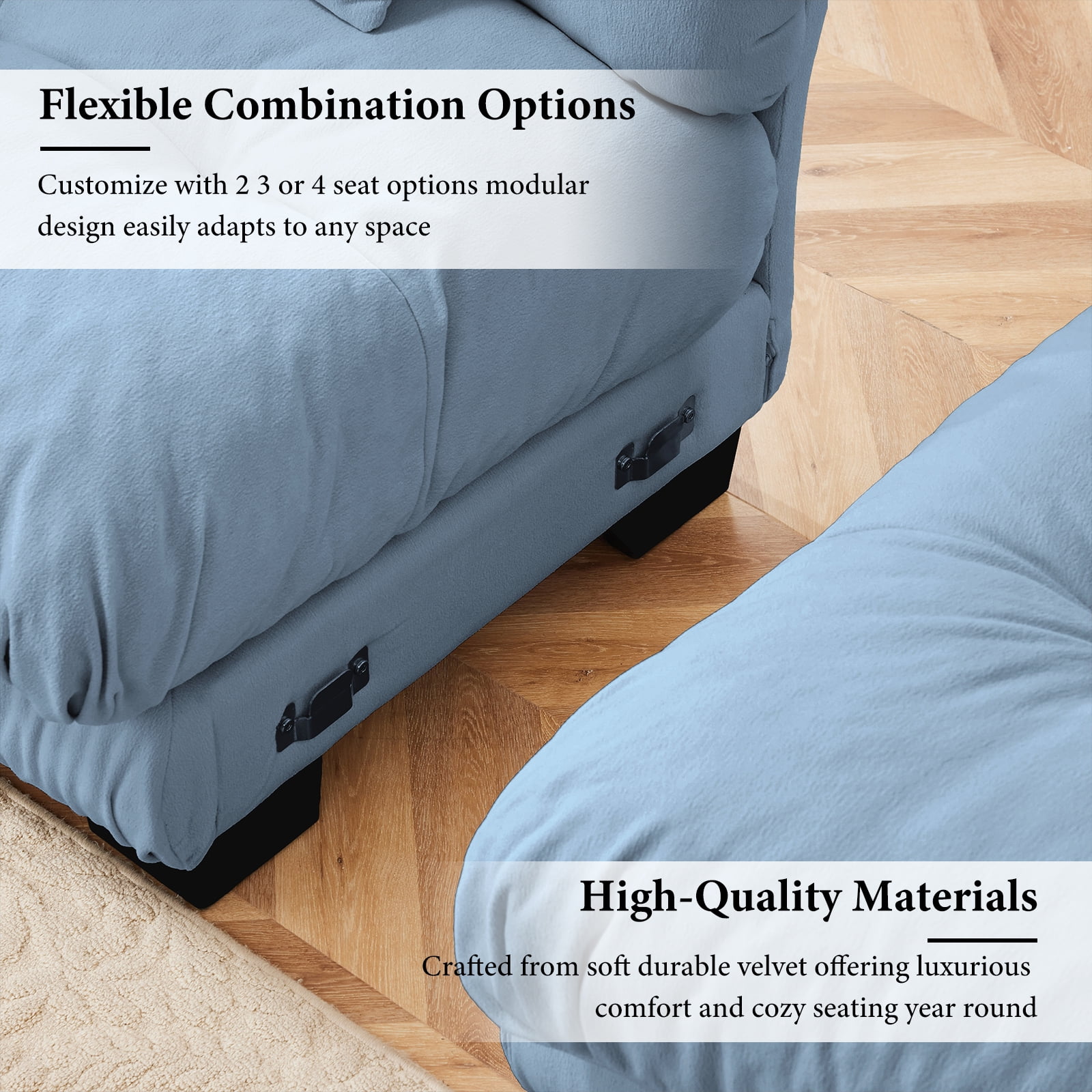 133.8" Oversized Couch, 3 Seater Modular Sectional Sofa, Blue Large U Shaped Sectional Couches for Living Room, Fluffy Chenille Fabric Cloud Couch with Ottoman, Deep Seat Sofas