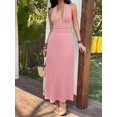 thumbnail image 3 of Womens Baby Pink Polka Dot Halter Neck Deep V-Neck Backless Sleeveless, 3 of 4