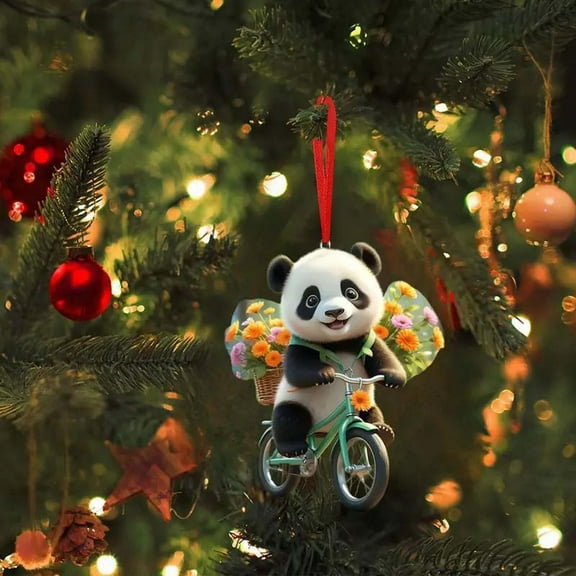 Cute Panda Acrylic Rearview Mirror Pendant Keychain - Fun Car Accessory for Decoration, Gifts & Office Use, Acrylic Flat Rearview Mirror Pendant Keychain Accessory