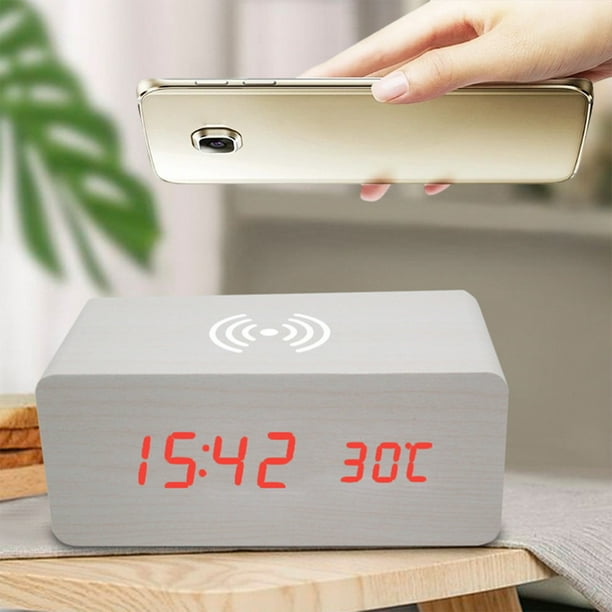 Reloj Digital Led de Madera onlyliua para El Hogar Carga Inalámbrica Termómetros Electrónicos Despertador