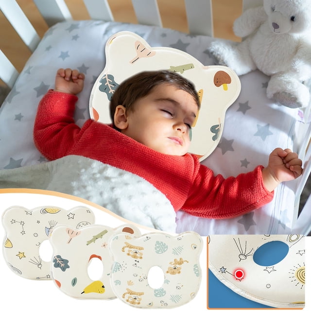 Fiudx Almohada con Forma de Bebé, Diseño de Núcleo de Algodón Viscoelástico, Malla Transpirable, Soporte Ergonómico para Cochecito y Cuna, Descanso Suave y Cómodo, 25 X 20 Cm, Segura para Recién Naci