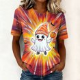 thumbnail image 3 of Uootdi Halloween Womens Shirts Crew Neck Short Sleeve Cartoon Ghost Print Pullover Tee Loose Fit Cute Holiday Womens Tops, 3 of 7