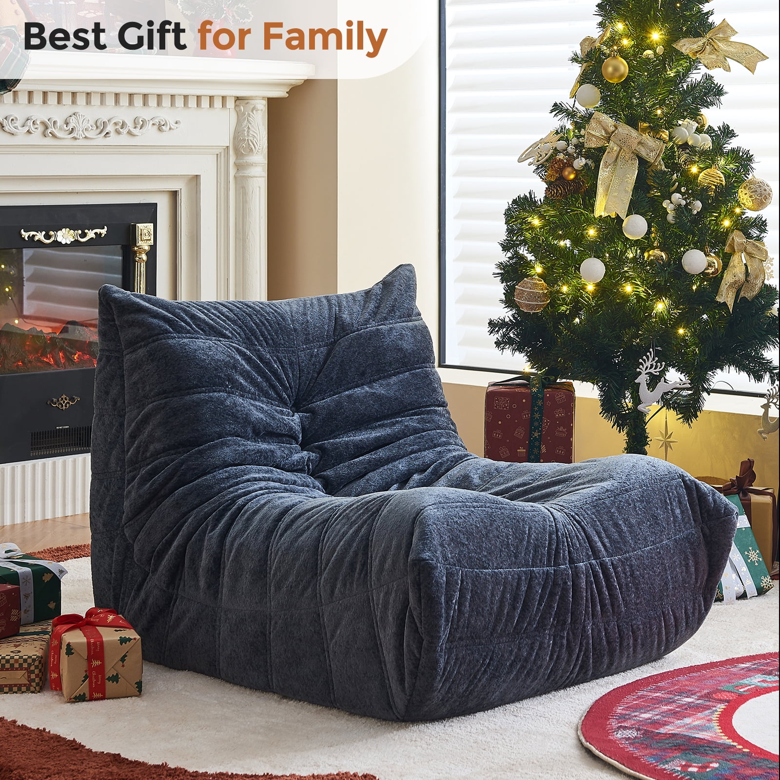GOLUCKY Large Bean Bag Sofa for Adults, Memory Foam BeanBag Chair, orduroy Boneless Chair, Lazy Floor Sofa for Reading Gaming Living Room Bedroom, Blue